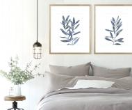 Indigo Leaves II Blue Watercolour Wall Art Framed