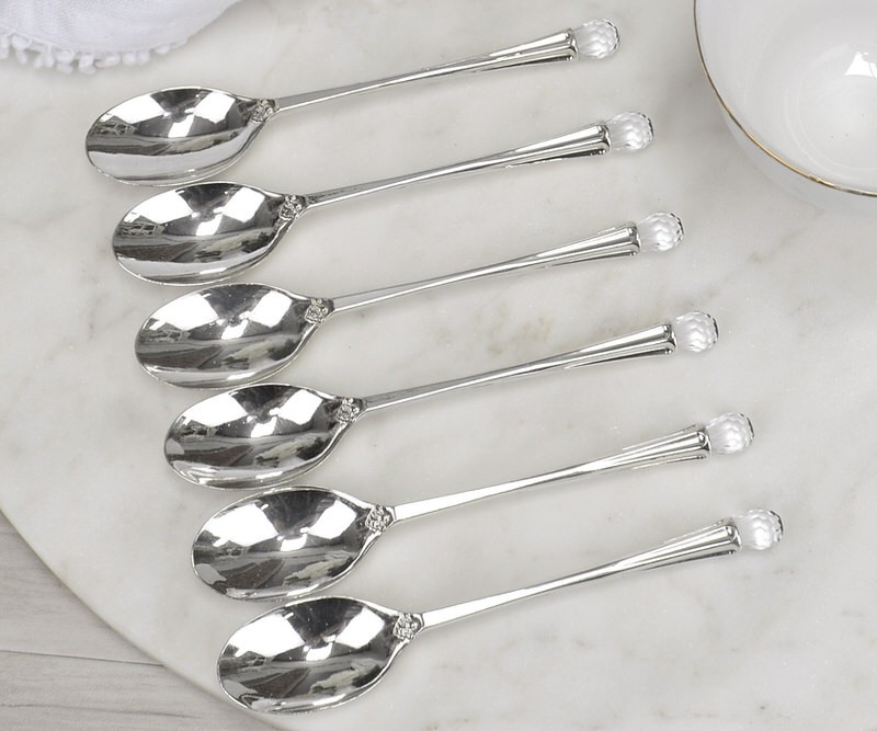Dessert Spoons Set 6 Crystal Handles