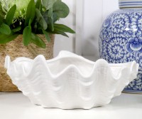 Large Clam Shell Bowl White Ceramic