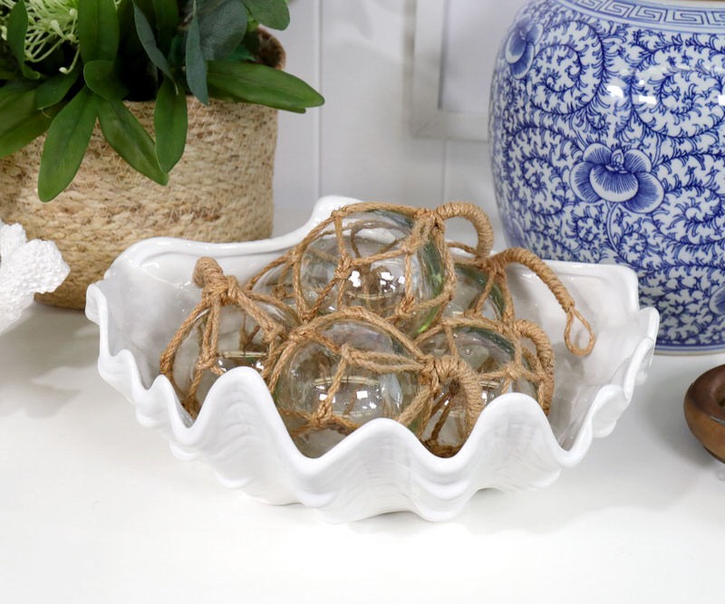 Large Clam Shell Bowl White Ceramic