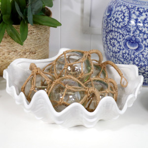 Large Clam Shell Bowl White Ceramic, a tabletop piece for serving or decorative display