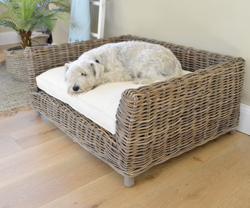 Cane Rattan Dog Bed Large with Cushion