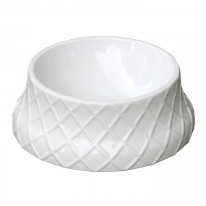 Orlando White Ceramic Dog Bowl, a tabletop piece for serving or decorative display
