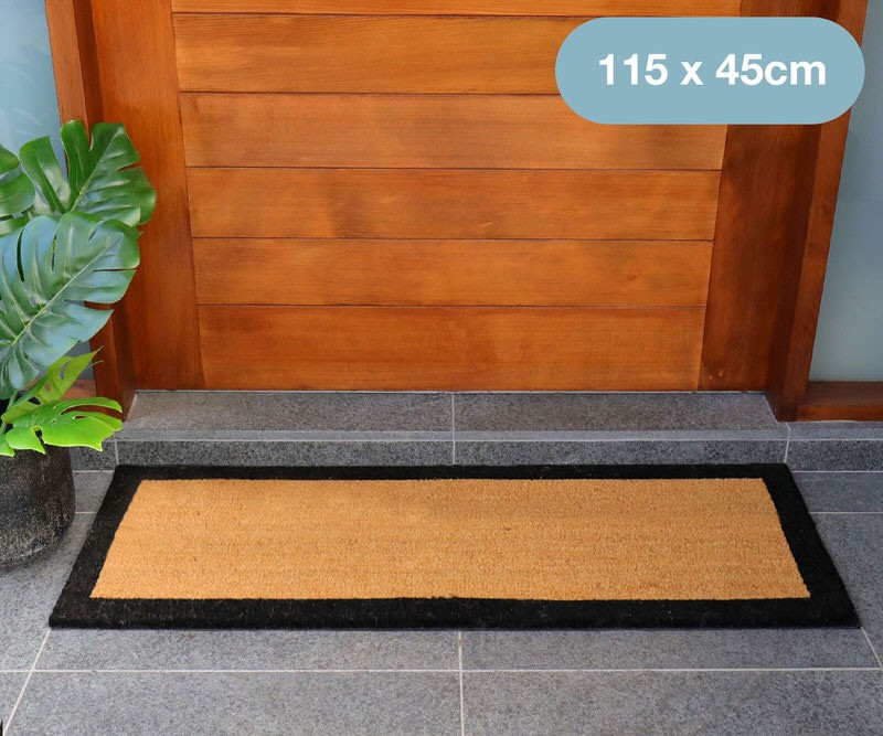 Carlton Long Black Border Doormat - 115x45cm - Vinyl Backed