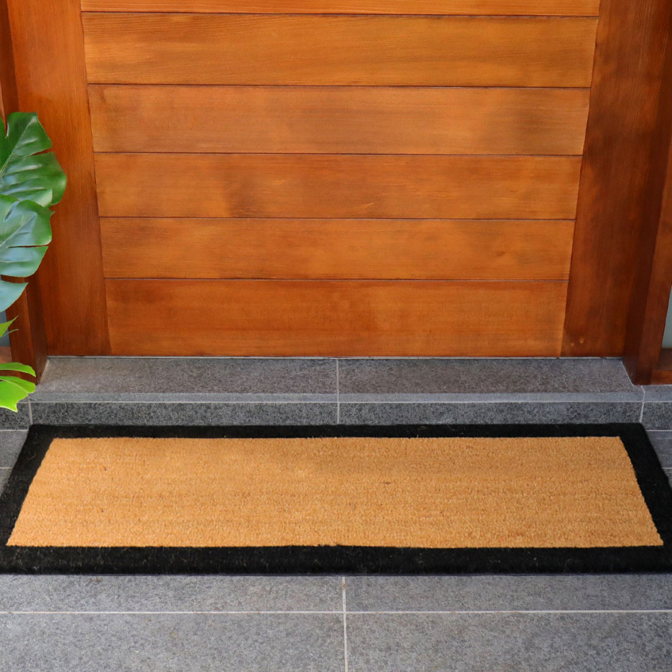 Carlton Long Black Border Doormat - 115x45cm - Vinyl Backed