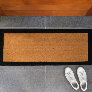 Carlton Long Black Border Doormat - 115x45cm - Vinyl Backed, presented as a decorative entrance mat for the front doorway