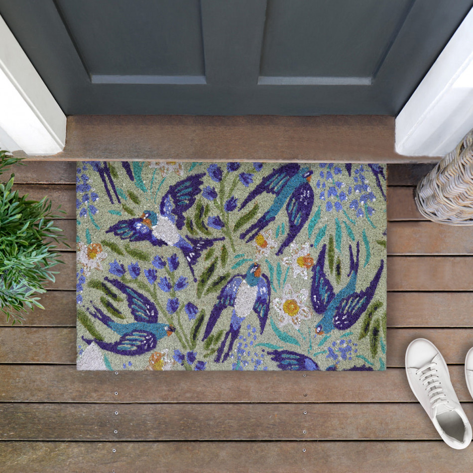 Blue Swallows Doormat 60x40cm, designed to protect the floor while adding detail to an entryway