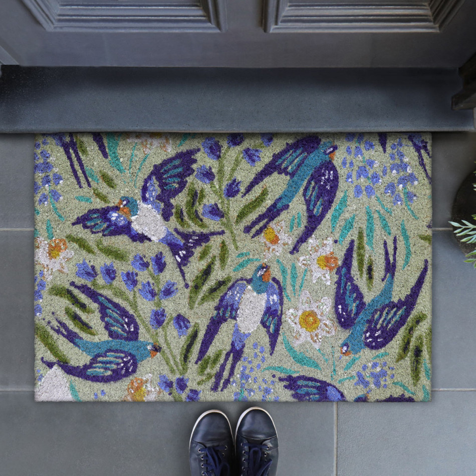 Blue Swallows Doormat 60x40cm, presented as a decorative entrance mat for the front doorway
