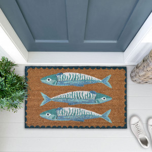 Blue Sardines Doormat 75x45cm, presented as a decorative entrance mat for the front doorway