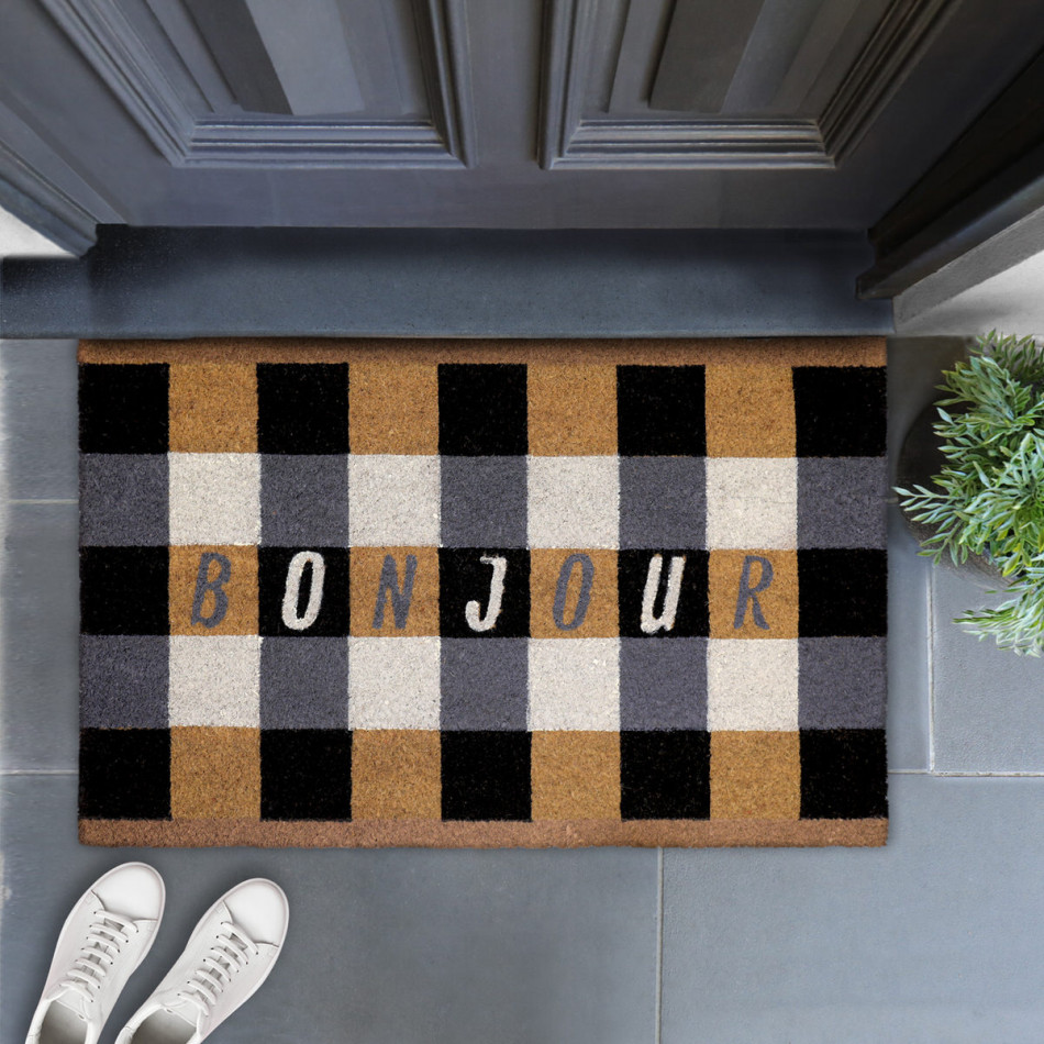 Bonjour Black Gingham Doormat 80x50cm