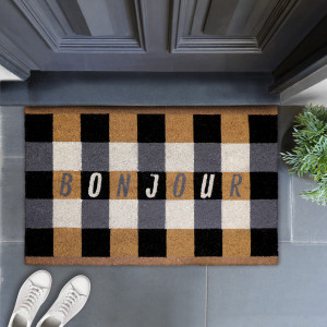 Bonjour Black Gingham Doormat 80x50cm