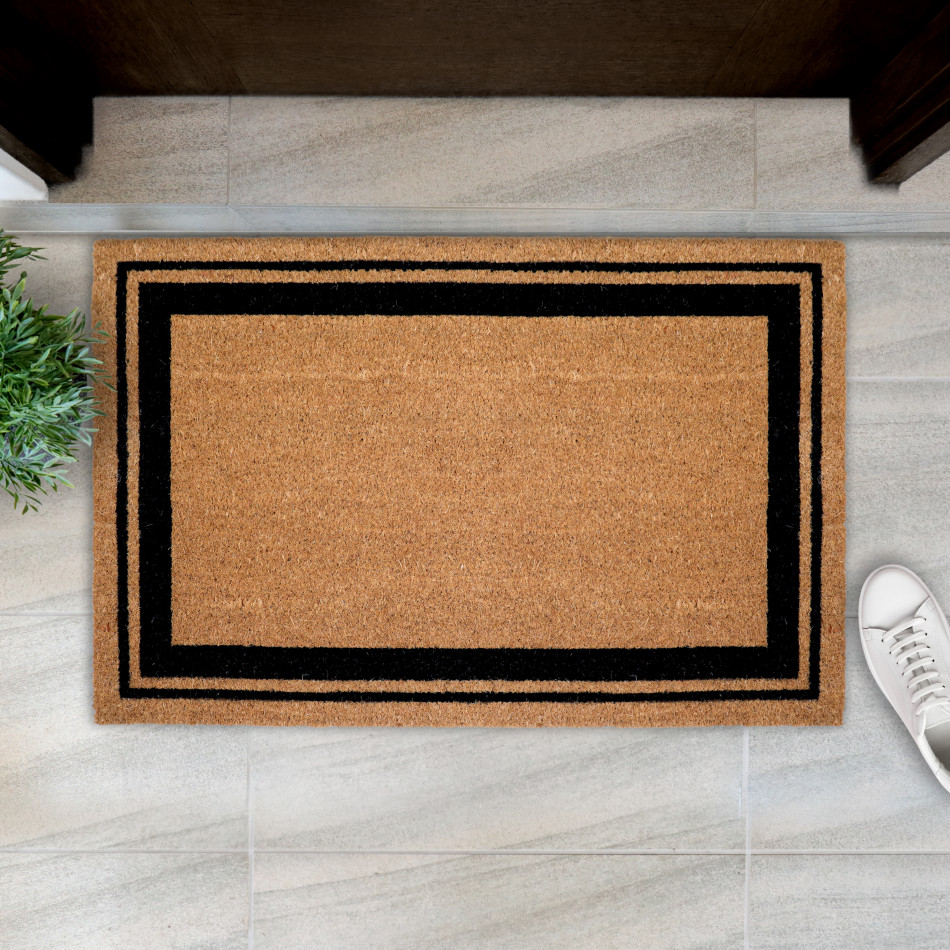 Large Elliott Black Border Door Mat 90x60cm, decorative doormat for an entryway