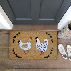 Tilbury Farm Chickens Doormat 80x50cm, presented as a decorative entrance mat for the front doorway