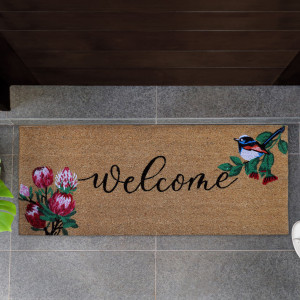 Blossom Fairy Wren Long Doormat 45x110cm, presented as a decorative entrance mat for the front doorway
