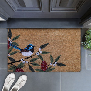 Bush Blossom Fairy Wren Doormat 45x75cm, designed to protect the floor while adding detail to an entryway