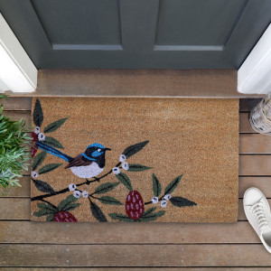 Bush Blossom Fairy Wren Doormat 45x75cm, presented as a decorative entrance mat for the front doorway