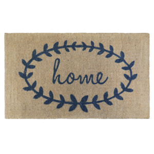 Full view of the mushroom brown-beige coir doormat with handwritten home design