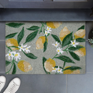 Sicilian Lemons Green Doormat 60x40cm, presented as a decorative entrance mat for the front doorway