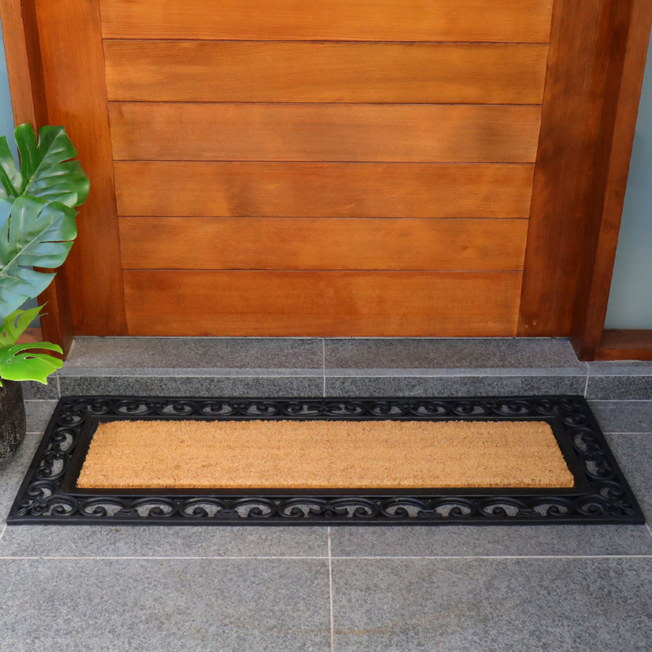 Chester Long Coir & Rubber Doormat with Scroll Border