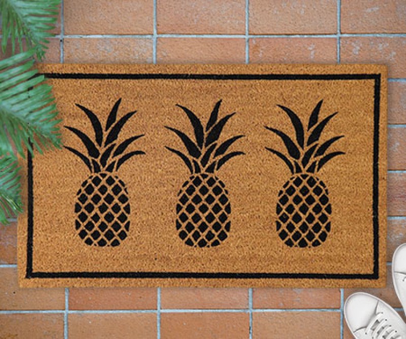 Newport Black Pineapples Regular Doormat PVC Backed