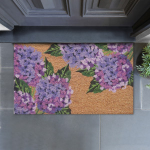 Amethyst Hydrangeas Door Mat 75x45cm, presented as a decorative entrance mat for the front doorway