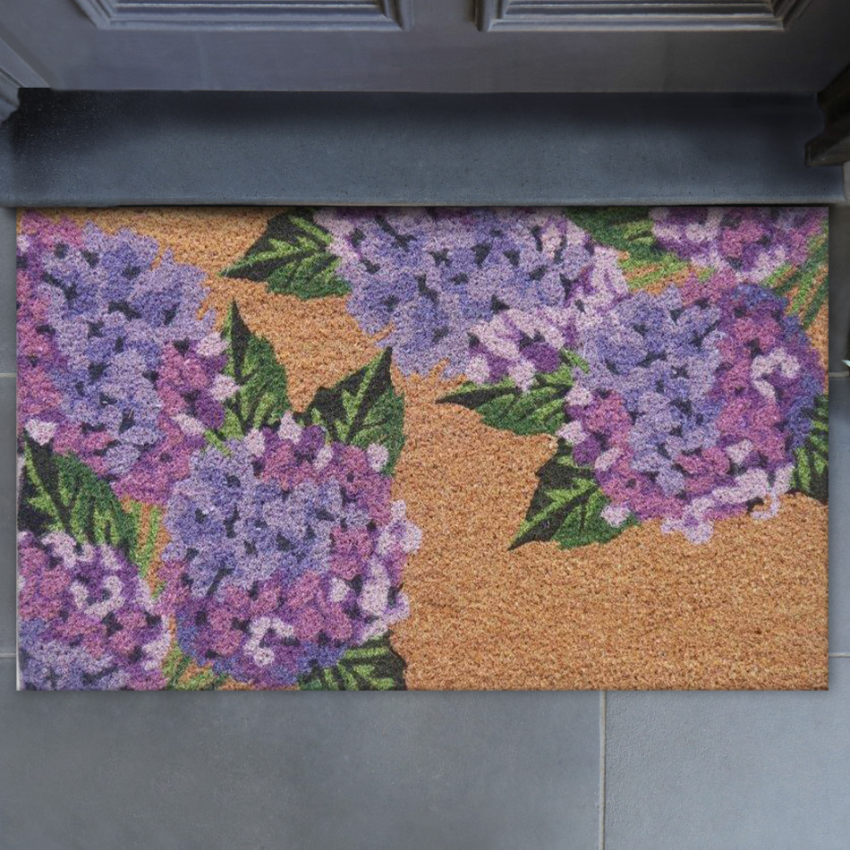Amethyst Hydrangeas Door Mat 75x45cm, decorative doormat for an entryway