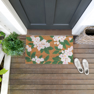Swansea White Blossom Doormat 75x45cm, presented as a decorative entrance mat for the front doorway