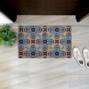 Andalusian Blue Doormat 75x45cm, presented as a decorative entrance mat for the front doorway