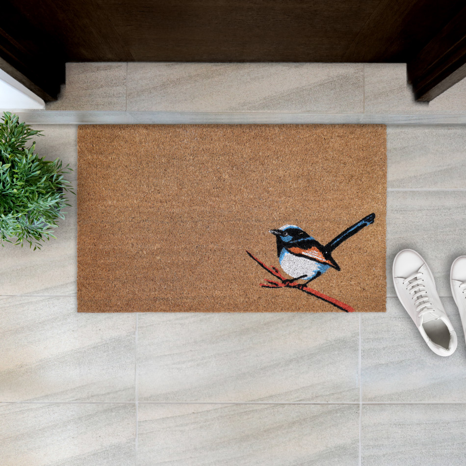 Fairy Wren Door Mat 75x45cm, designed to protect the floor while adding detail to an entryway