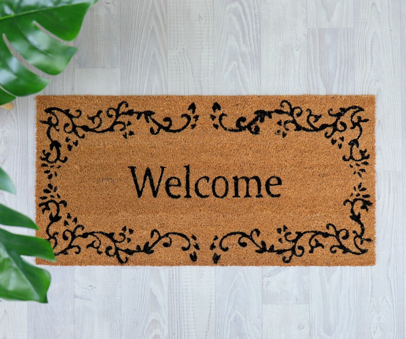 Long Welcome Scroll Doormat - Vinyl Backed