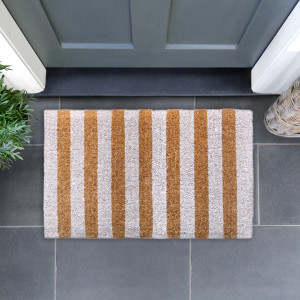 White Stripe Regular Doormat 100% Coir, presented as a decorative entrance mat for the front doorway