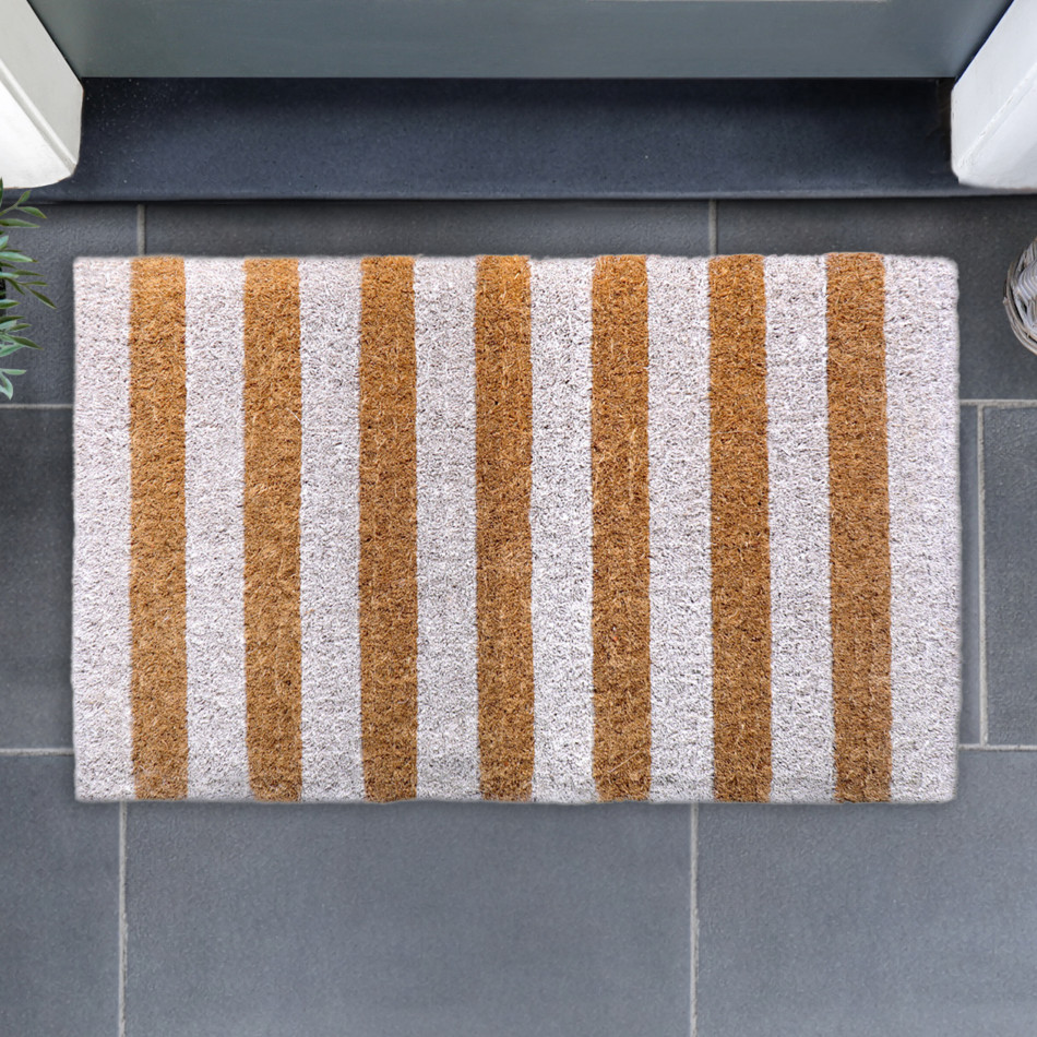 White Stripe Regular Doormat 100% Coir
