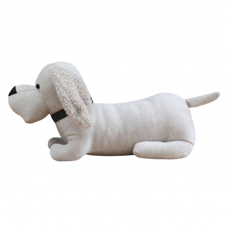 Alfie Oatmeal Beige Dog Door Stop, a functional accent designed to hold a door in place