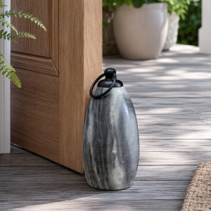 Theo Grey Marble Doorstop - Heavy, a decorative floor accent made to keep a door securely positioned