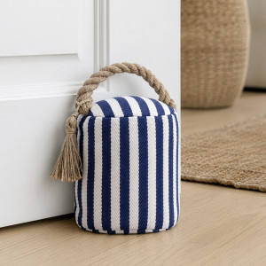 Captain's Navy Stripe Door Stop, a decorative floor accent made to keep a door securely positioned