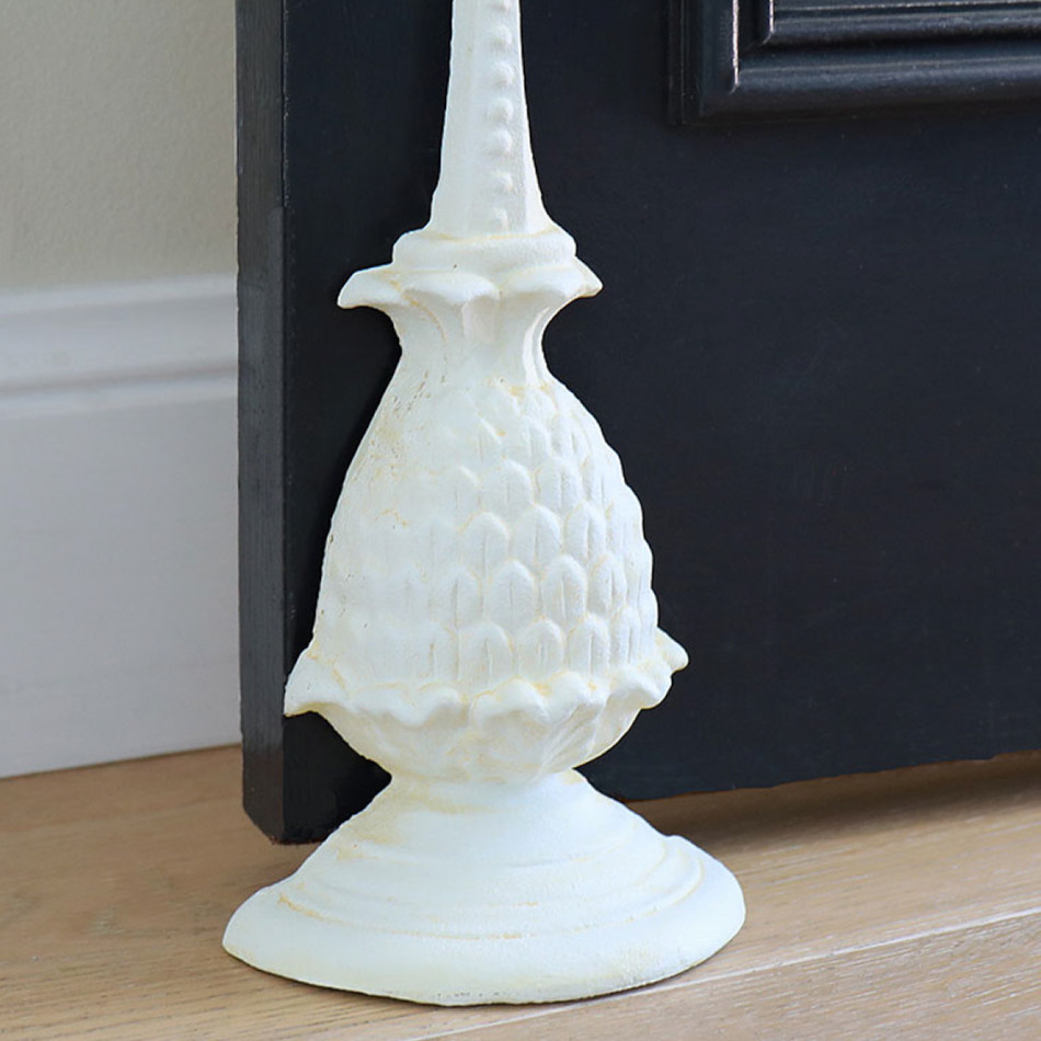 Tall Pineapple Doorstop - Antique White, a functional accent designed to hold a door in place