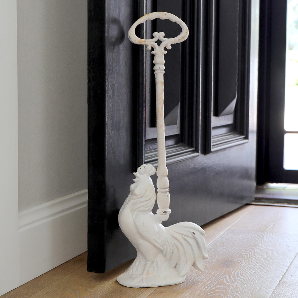 Tall Rooster Door Stop - Antique White