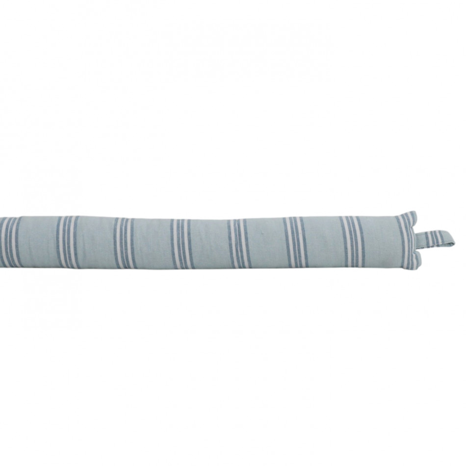 Hayman Sky Blue Stripe Draftstopper, a fabric draft blocker for the base of a door