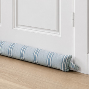 Hayman Sky Blue Stripe Draftstopper, a long soft furnishing designed for practical door protection