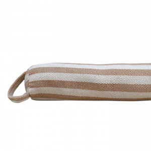 Dalton Taupe Stripe Draft Stopper, a fabric draft blocker for the base of a door