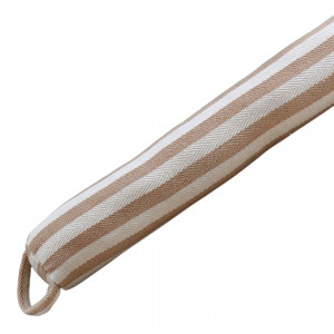Dalton Taupe Stripe Draft Stopper, a long soft furnishing designed for practical door protection