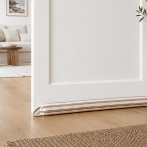Dalton Taupe Stripe Draft Stopper, made to sit along the base of a door and reduce unwanted draughts
