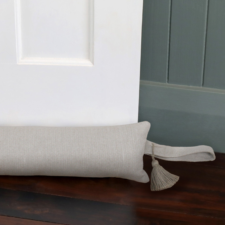 90cm Stamford Oatmeal Draftstopper - Thick, a fabric draft blocker for the base of a door