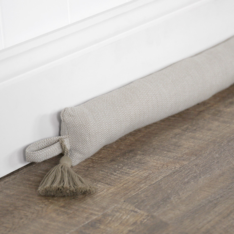 90cm Stamford Oatmeal Draftstopper - Slim, a fabric draft blocker for the base of a door