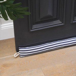Longbeach Navy Stripe Draftstopper, a fabric draft blocker for the base of a door
