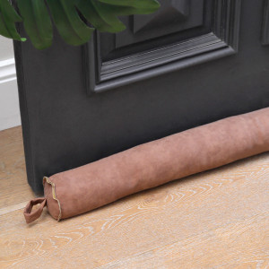 Farnham Tan Suede Door Snake / Draftstopper, a fabric draft blocker for the base of a door