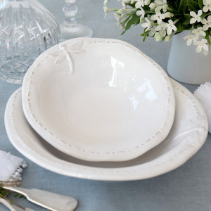 Dragonfly Dessert Bowl - White French Provincial Bowl, a tabletop piece suited to serving food or creating a decorative display