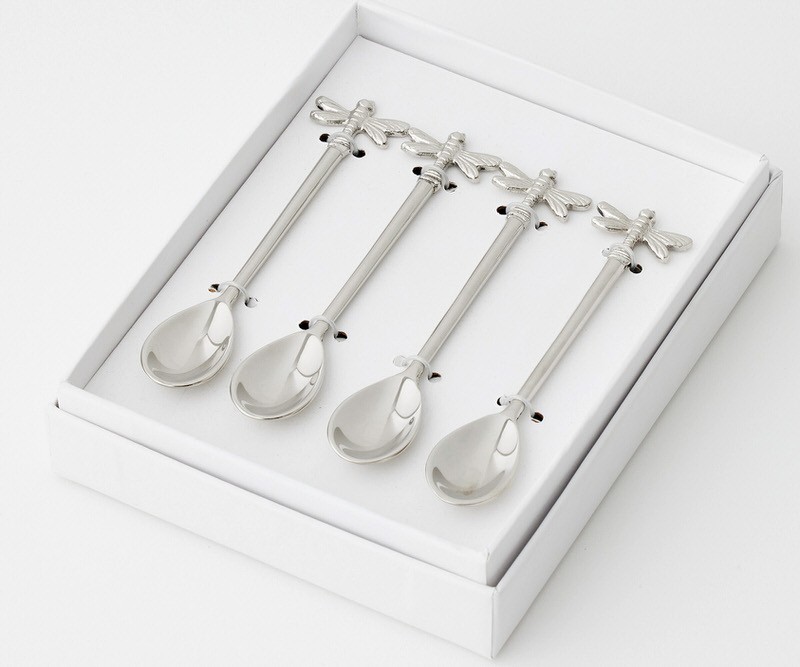 Set 4 Silver Dragonfly Cocktail or Dessert Spoons