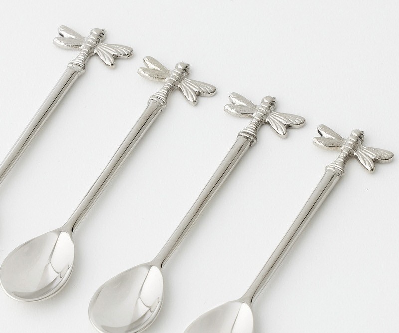 Set 4 Silver Dragonfly Cocktail or Dessert Spoons