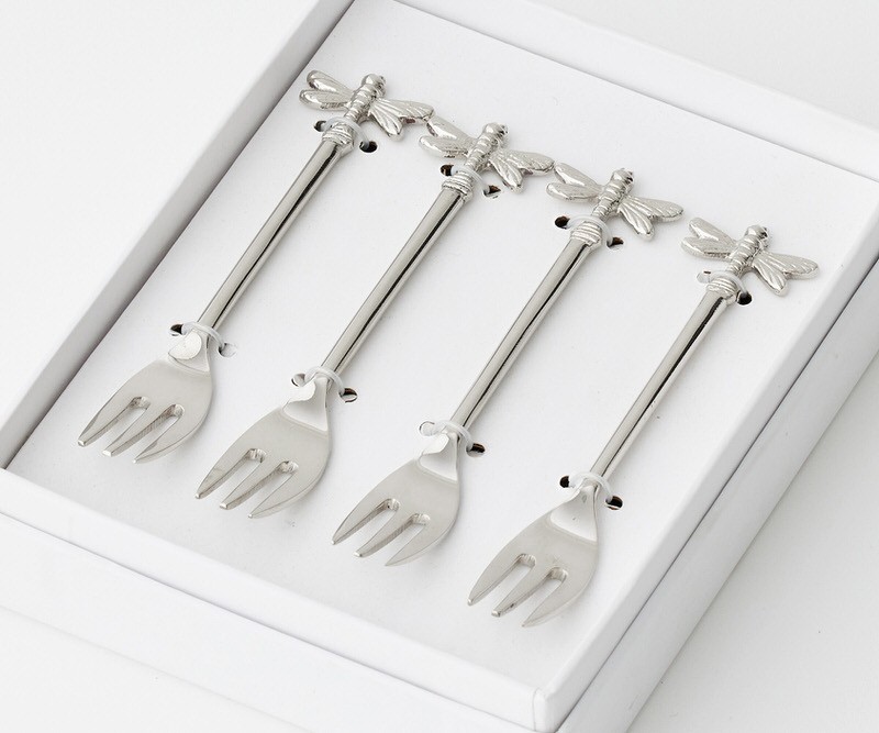 Set 4 Silver Dragonfly Cocktail or Dessert Forks